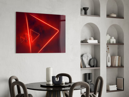 Scarlet Neon Triangle Glass Wall Art