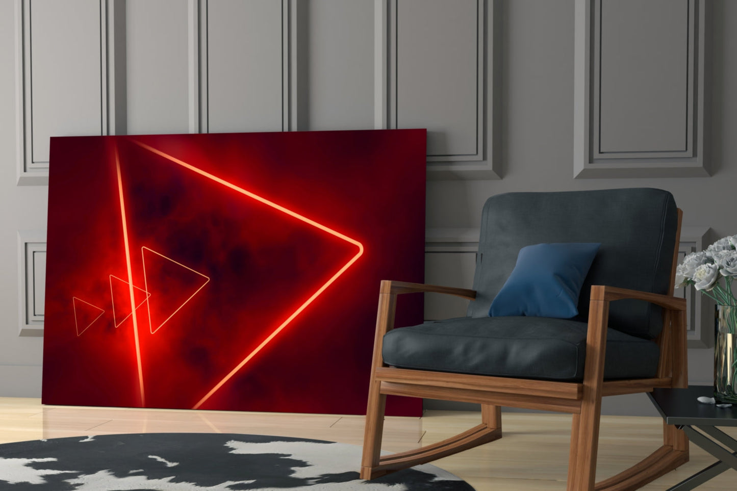 Scarlet Neon Triangle Glass Wall Art