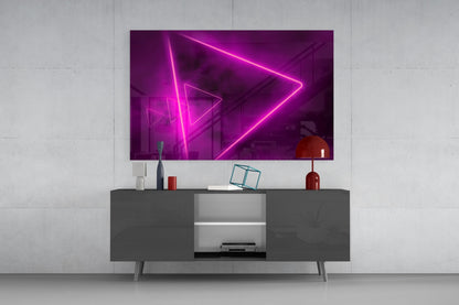 Magenta Neon Triangle Glass Wall Art