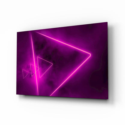 Magenta neon triangle glass wall art