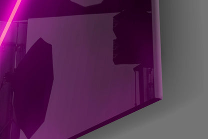 Magenta Neon Triangle Glass Wall Art