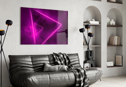 Magenta Neon Triangle Glass Wall Art