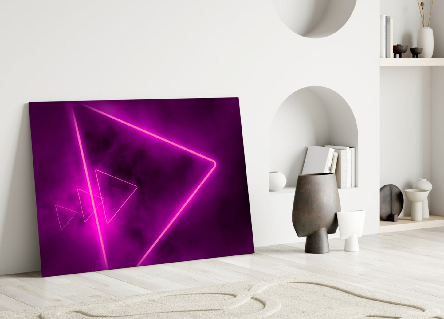 Magenta Neon Triangle Glass Wall Art