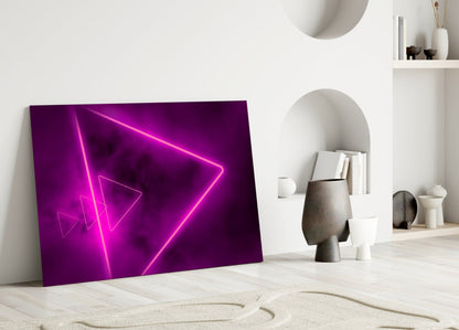 Magenta Neon Triangle Glass Wall Art