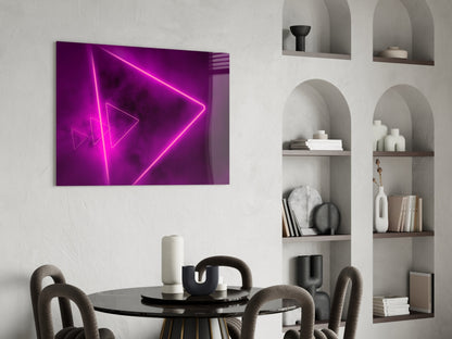 Magenta Neon Triangle Glass Wall Art
