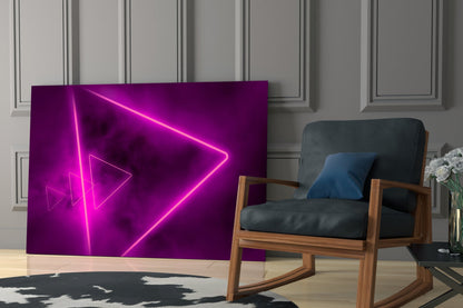 Magenta Neon Triangle Glass Wall Art