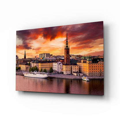 Stockholm sunset glass wall art tempered glass print