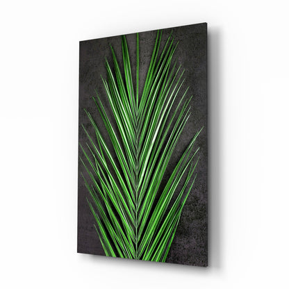 Areca Bunch emerald palm frond glass wall art