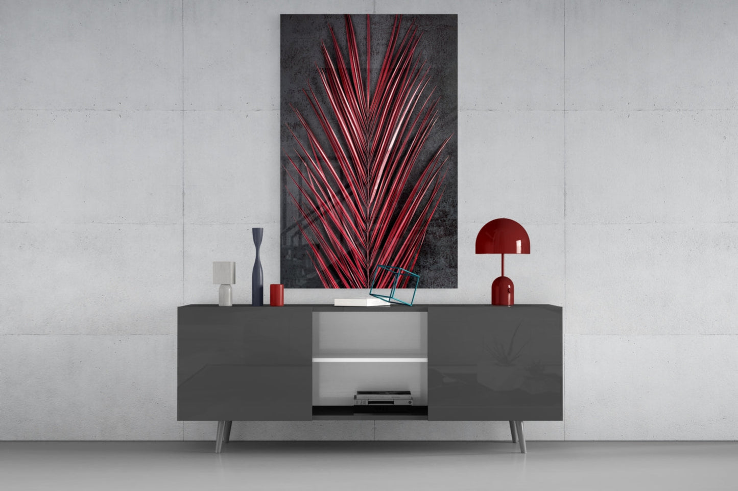 Areca Bunch Crimson Glass Wall Art