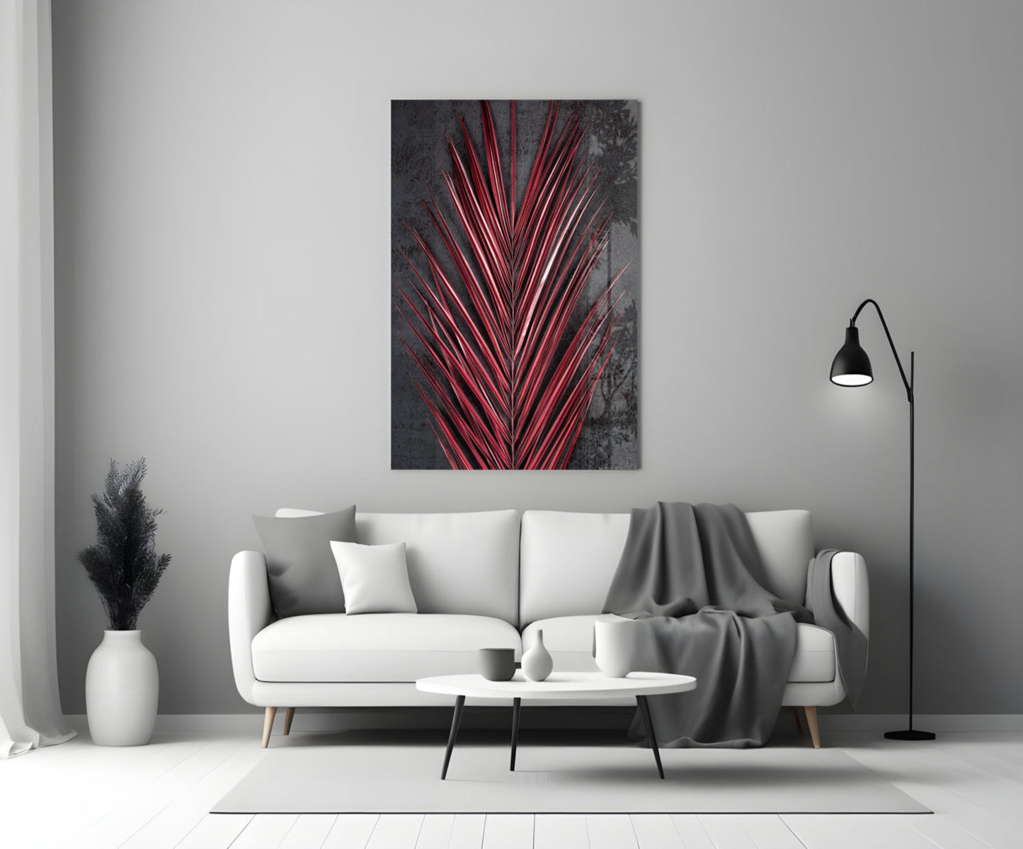 Areca Bunch Crimson Glass Wall Art
