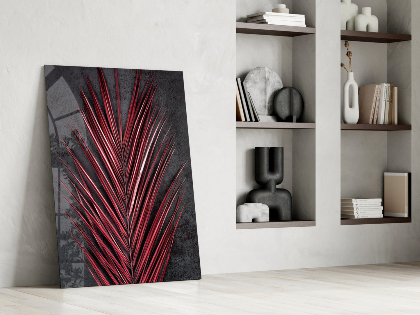 Areca Bunch Crimson Glass Wall Art