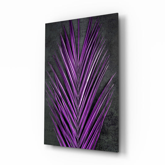 Areca Bunch violet palm frond glass wall art