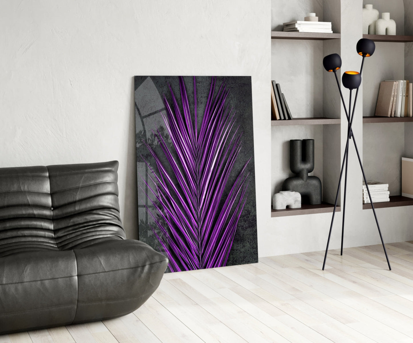 Areca Bunch Violet Glass Wall Art