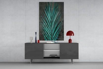 Areca Bunch Teal Glass Wall Art