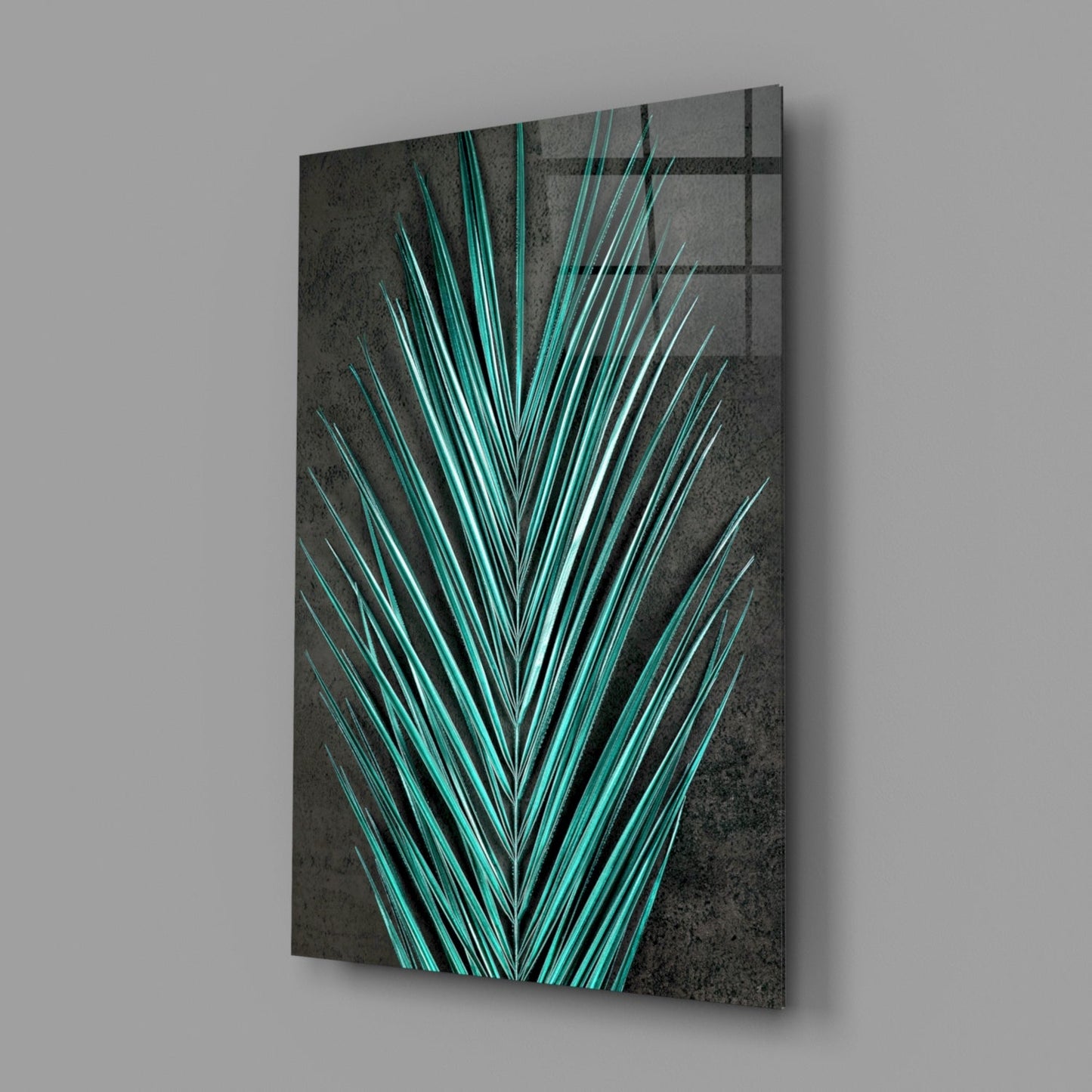 Areca Bunch Teal Glass Wall Art