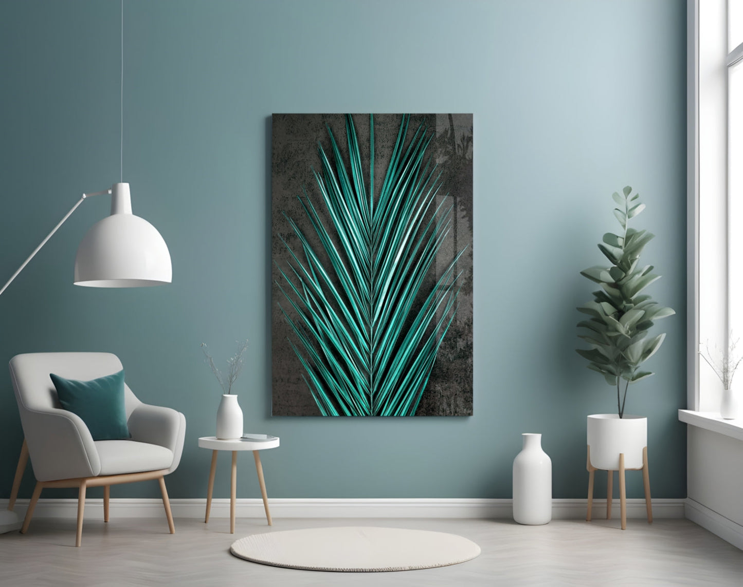 Areca Bunch Teal Glass Wall Art