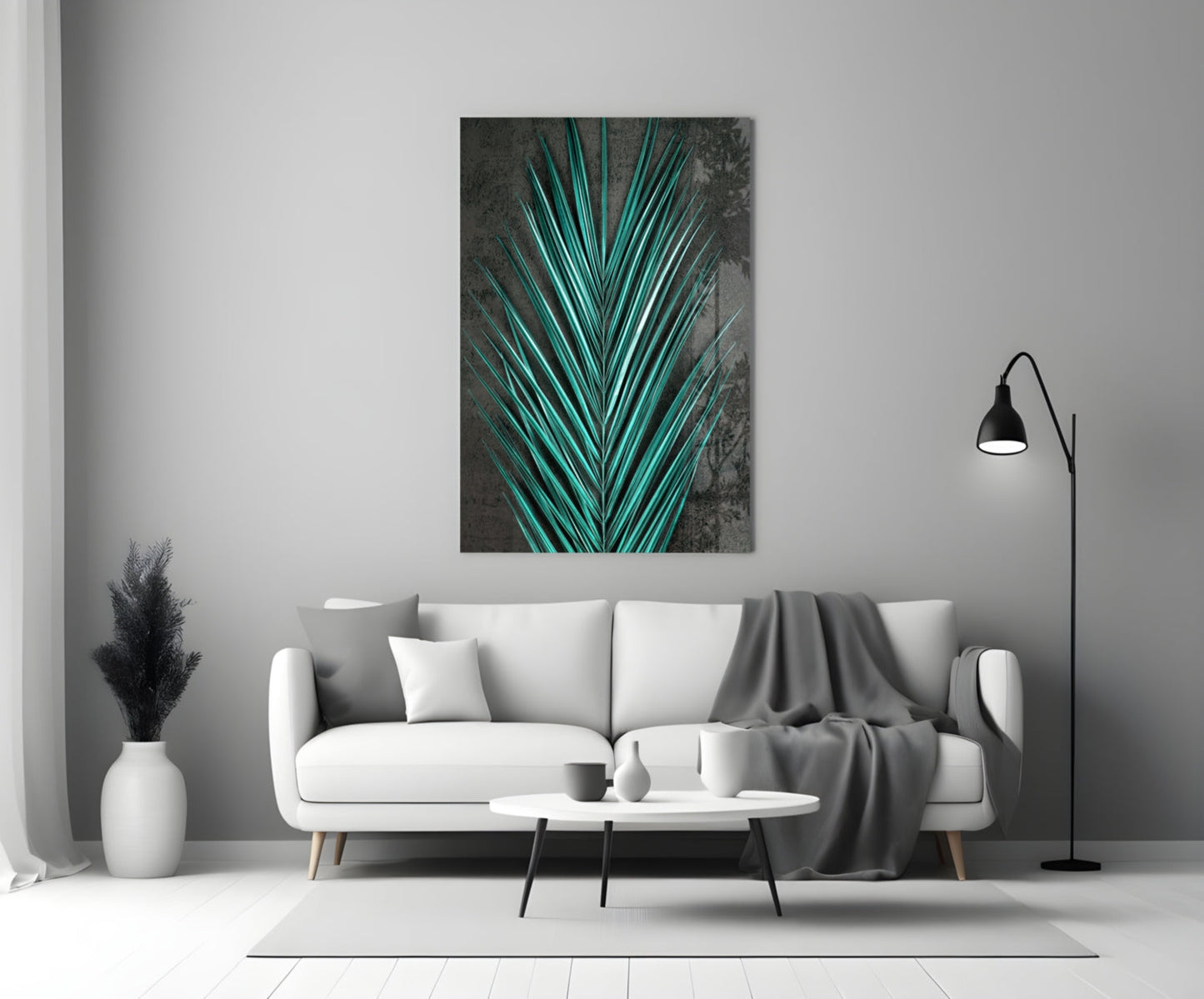 Areca Bunch Teal Glass Wall Art