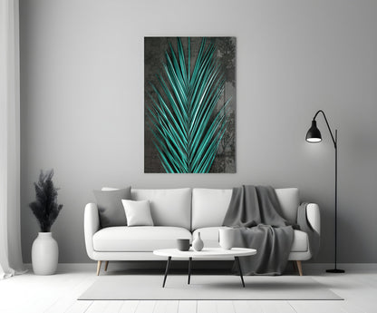 Areca Bunch Teal Glass Wall Art
