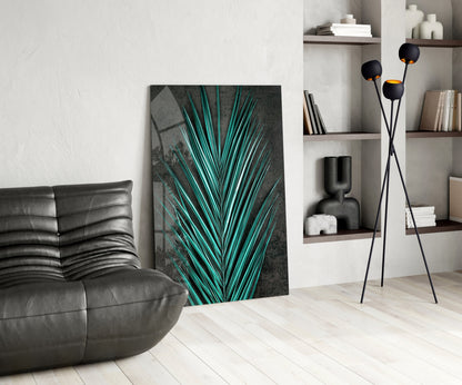 Areca Bunch Teal Glass Wall Art