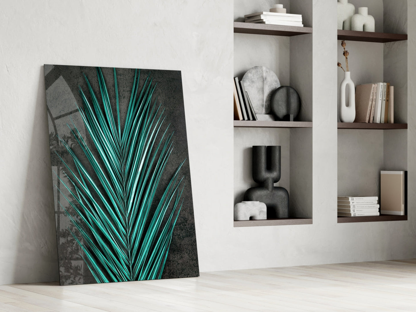 Areca Bunch Teal Glass Wall Art