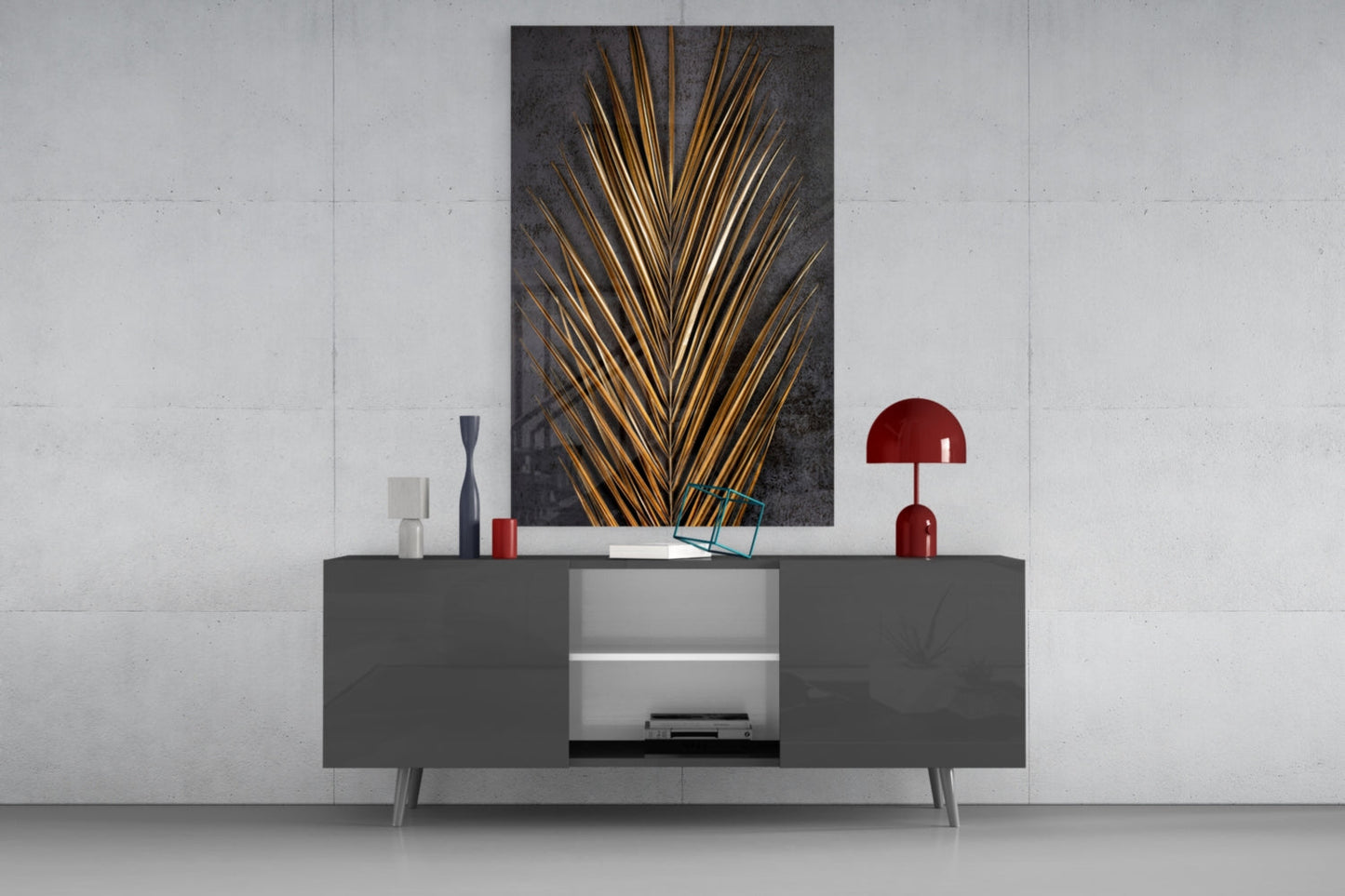 Areca Bunch Saffron Glass Wall Art