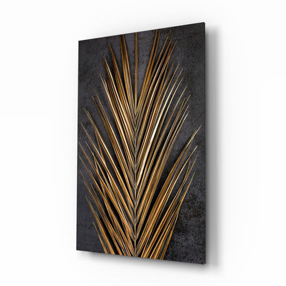 Areca Bunch saffron glass wall art hanging on a modern wall