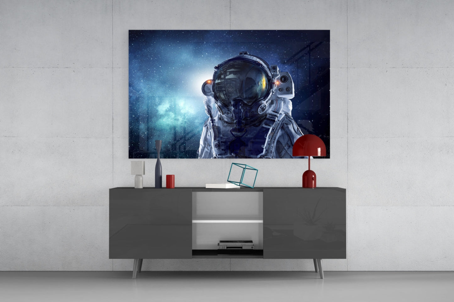 Astronaut in Space Glass Wall Art