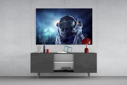 Astronaut in Space Glass Wall Art