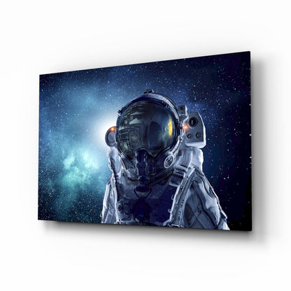Astronaut in Space Glass Wall Art against starfield