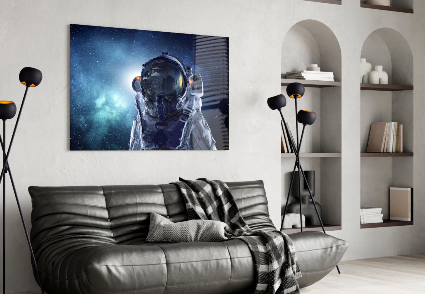 Astronaut in Space Glass Wall Art