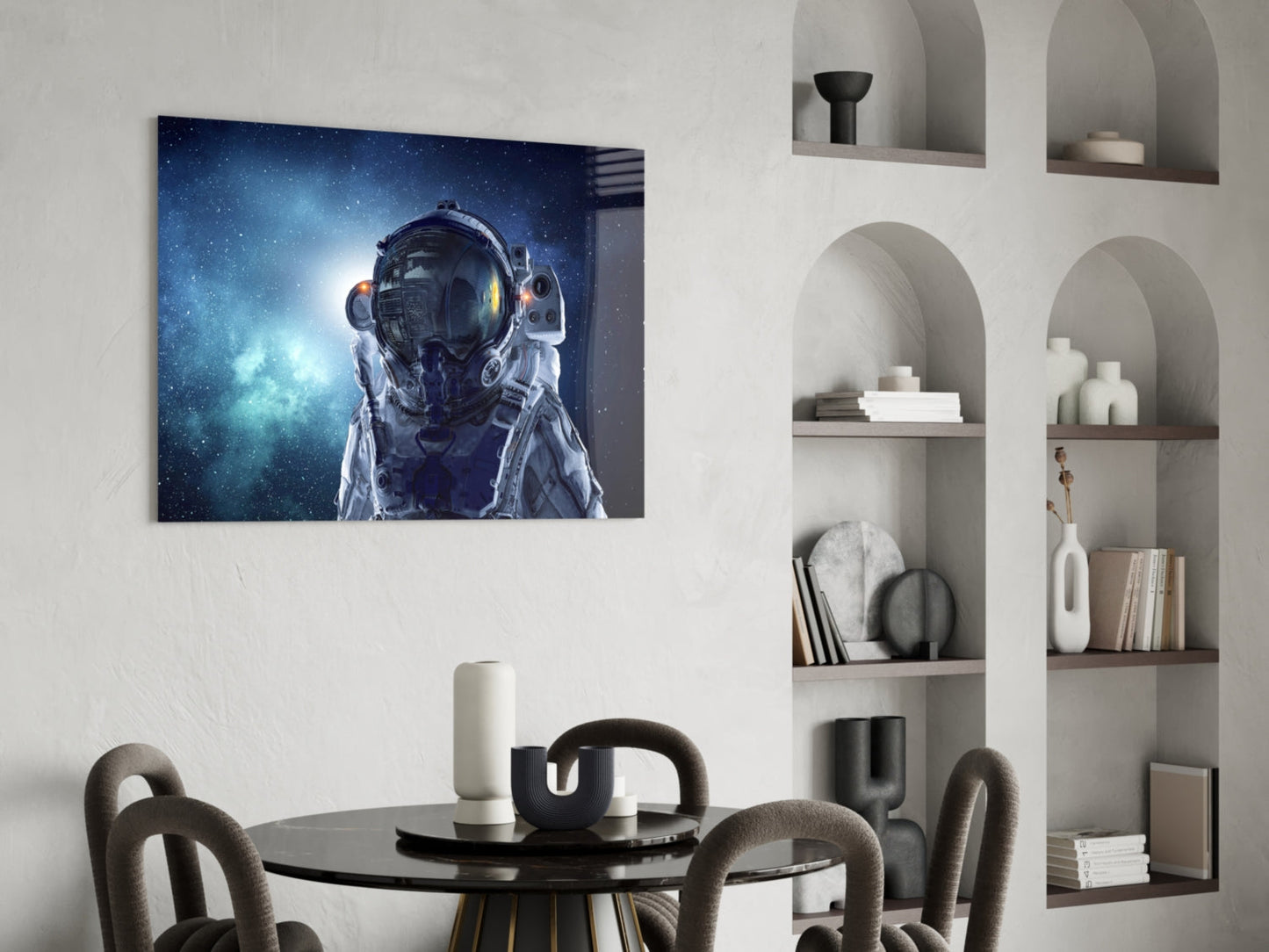 Astronaut in Space Glass Wall Art
