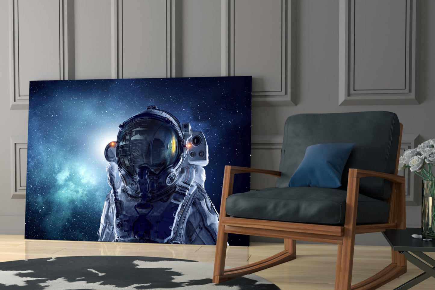 Astronaut in Space Glass Wall Art