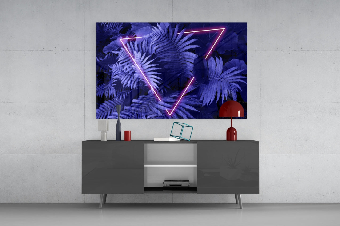 Magenta Neon Fern Glass Wall Art