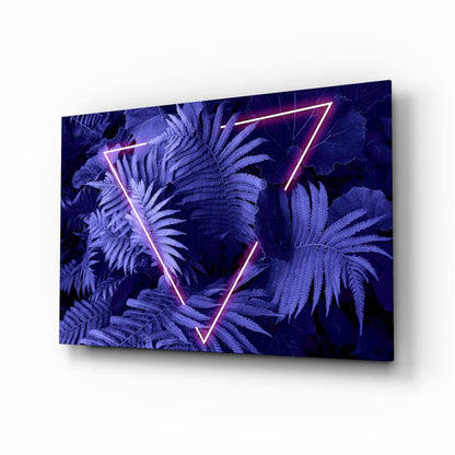 Magenta neon fern glass wall art
