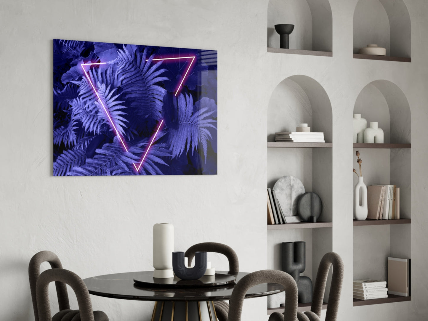 Magenta Neon Fern Glass Wall Art