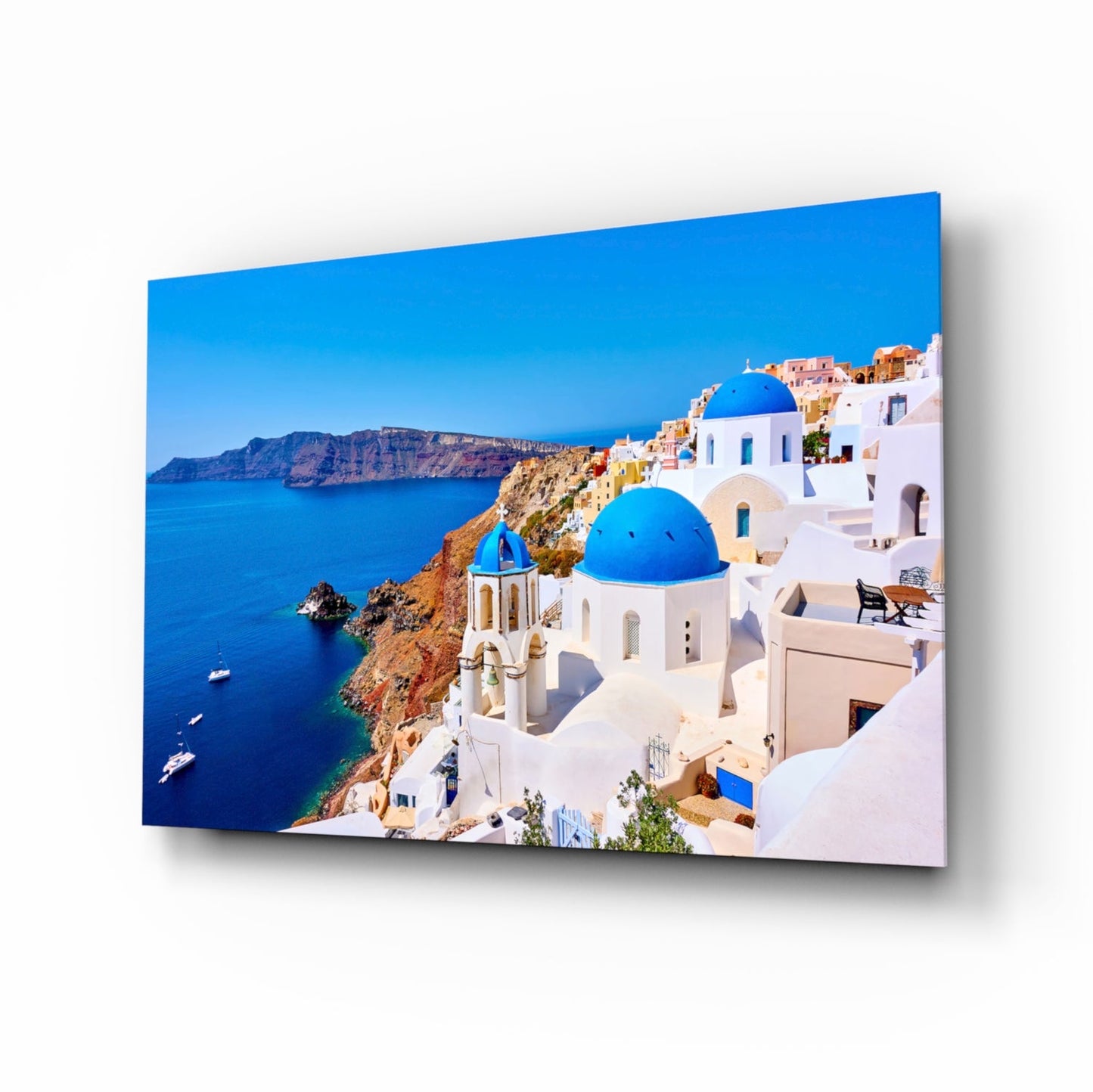 Santorini glass wall art