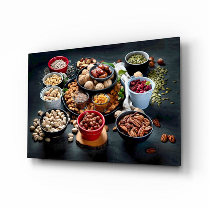 Nuts kitchen still life glass wall art