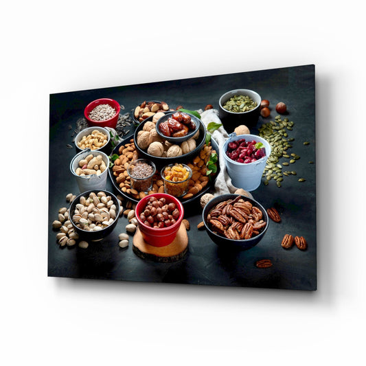Nuts kitchen still life glass wall art