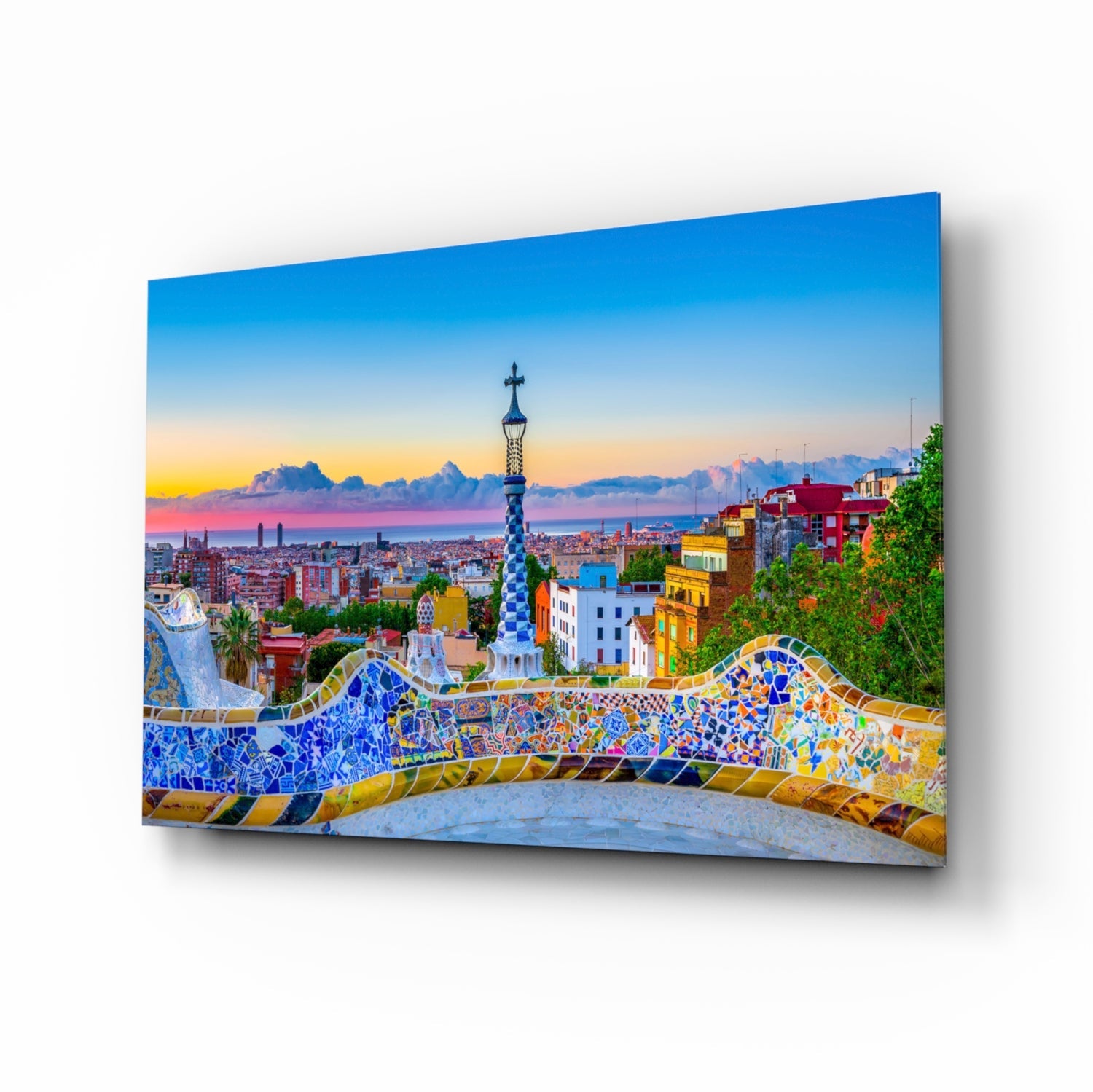 Park Güell mosaic terrace Barcelona glass wall art