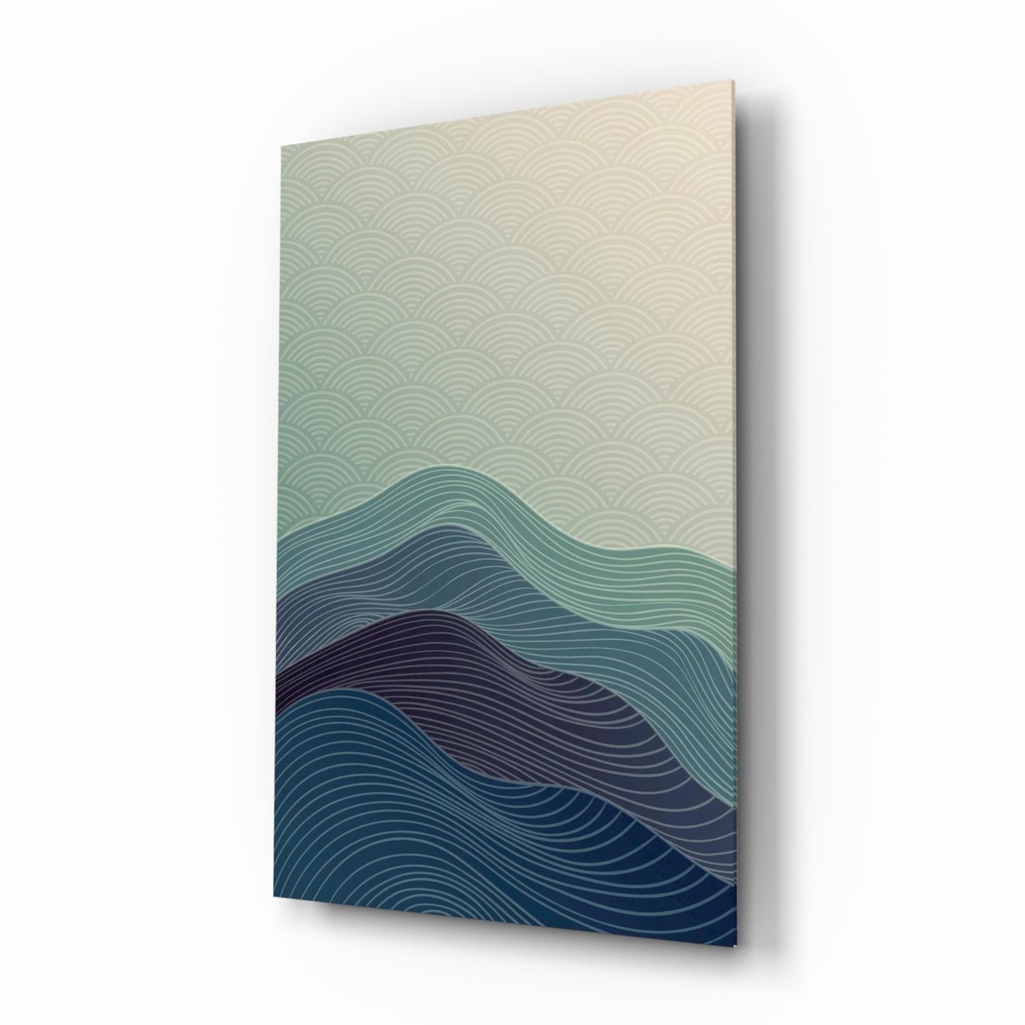 Teal wave abstract glass wall art