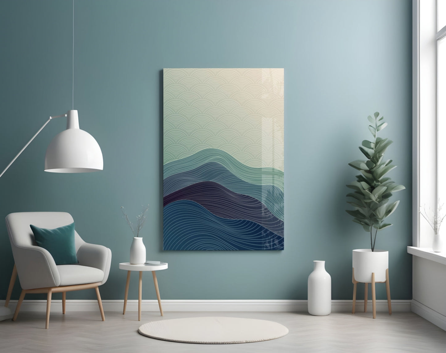 Teal Wave Abstract Glass Wall Art