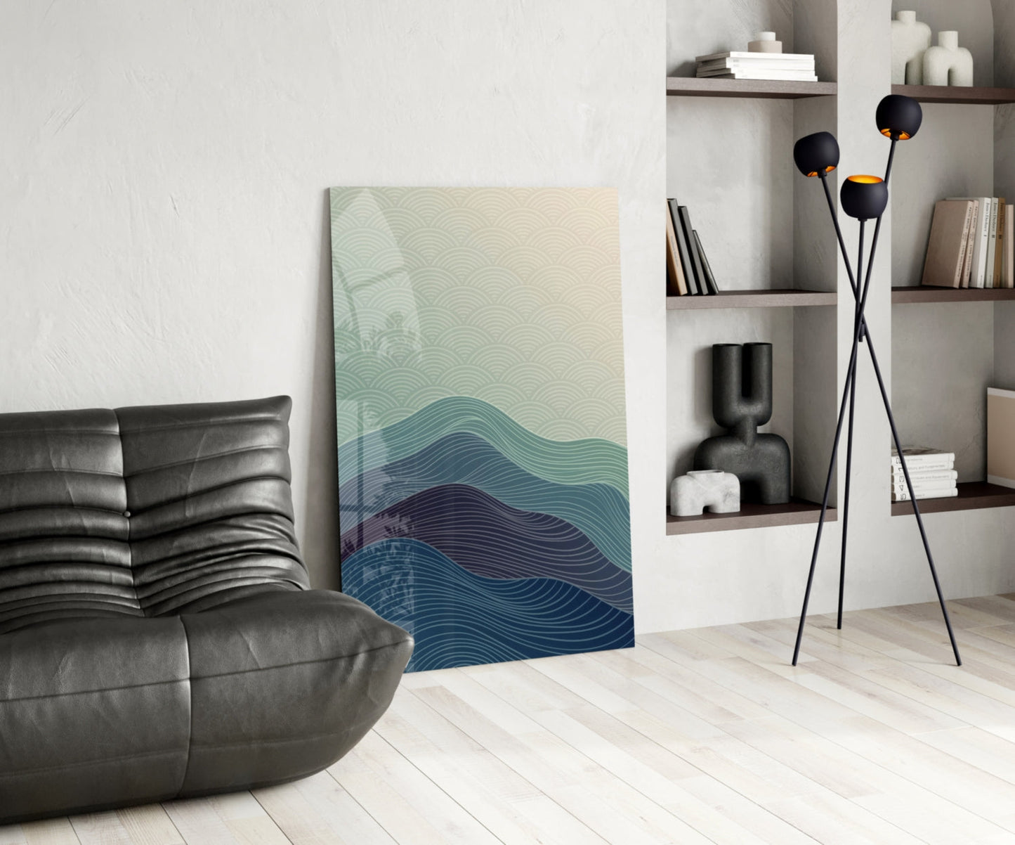 Teal Wave Abstract Glass Wall Art