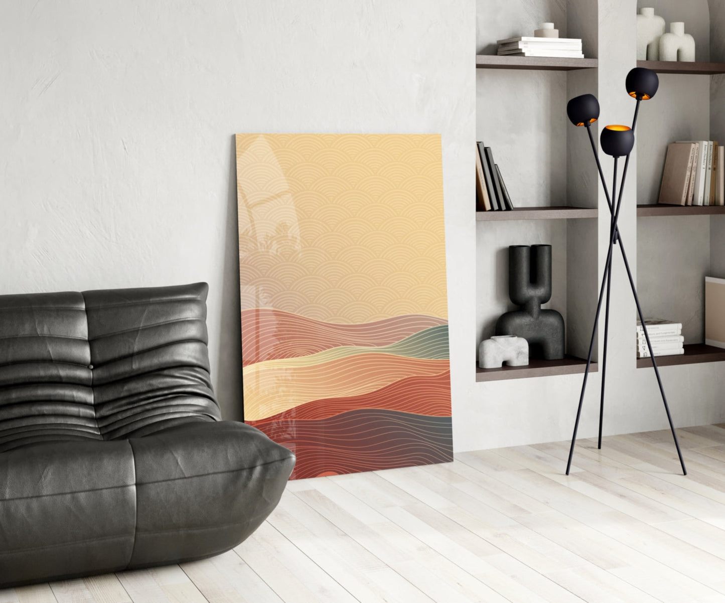 Saffron Desert Wave Glass Wall Art