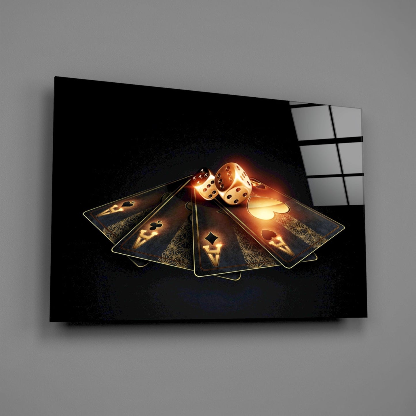 Gold Aces and Dice Glass Wall Art