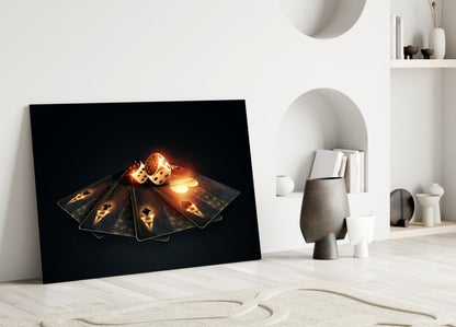 Gold Aces and Dice Glass Wall Art