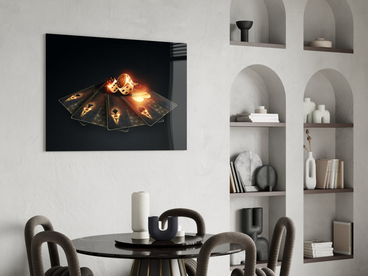 Gold Aces and Dice Glass Wall Art
