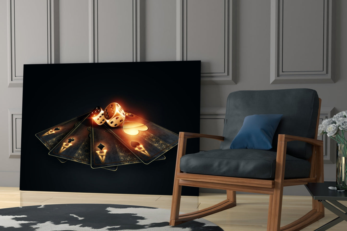 Gold Aces and Dice Glass Wall Art