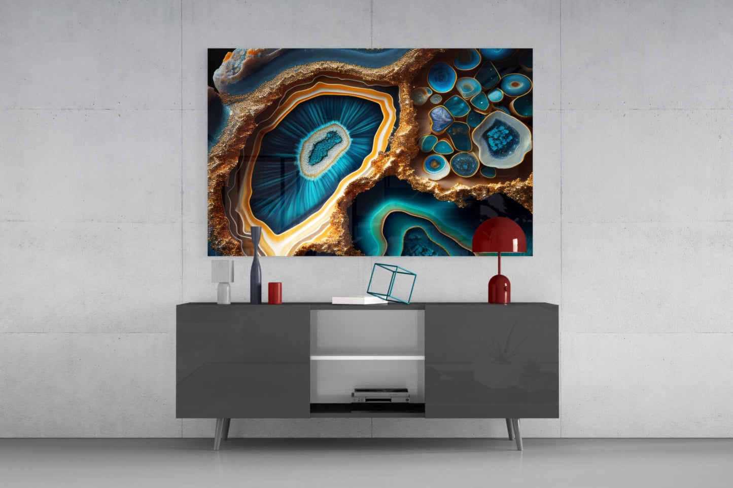 Cobalt Gold Geode Glass Wall Art