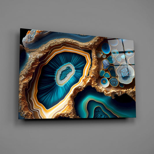Cobalt Gold Geode Glass Wall Art