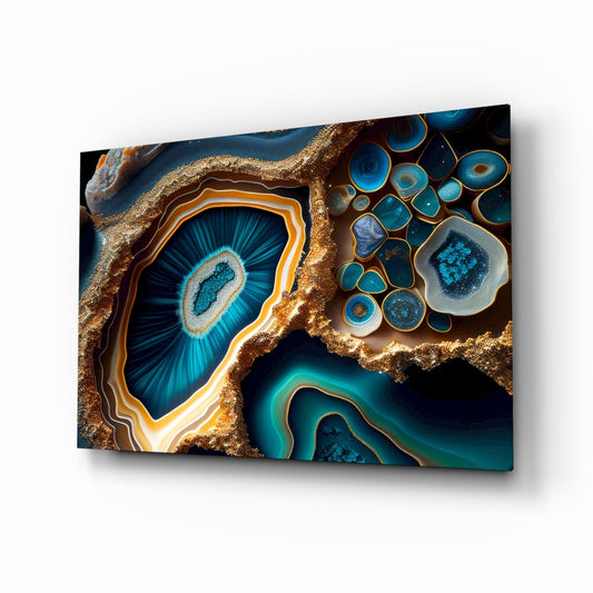 Cobalt gold geode glass wall art